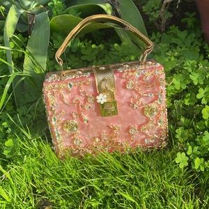 Pink marble acrylic purse with rhinestone n lock